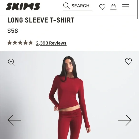 SKIMS Vibrant Red Long Sleeve Top - Picture 3 of 3